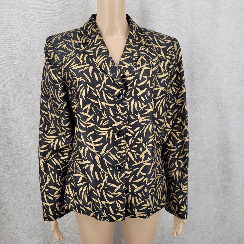 Kasper Silk Black and Gold Patterned Women's Blazer Jacket